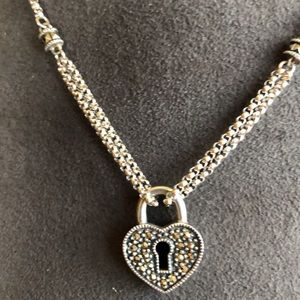 Vintage Judith Jack Marcasite & Sterling Neclace W/ Heart Shaped Key Pendant